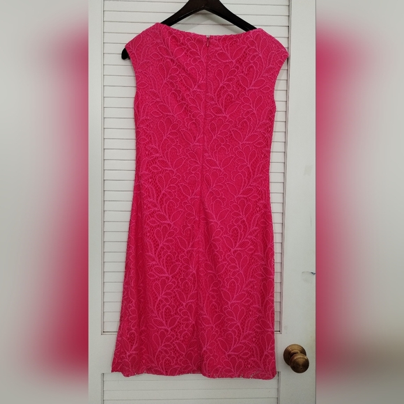NWT Chaps by Ralph Lauren Pink  Lace, Back Zip, Cap Sleeve & Lined Sheath Dress - Picture 4 of 10